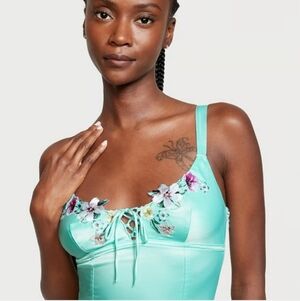 Victoria's Secret Turquoise Embroidered Satin Bralette